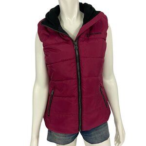 Free Country Puffer Vest Jacket Women's Sz M Full Zipper Pockets Burgundy Black